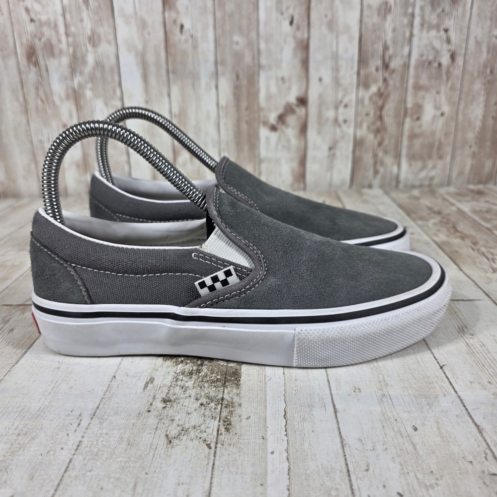 Vans Skate Slip-On Grey Suede Canvas PopCush Sneakers Womens 6 Mens 4.5